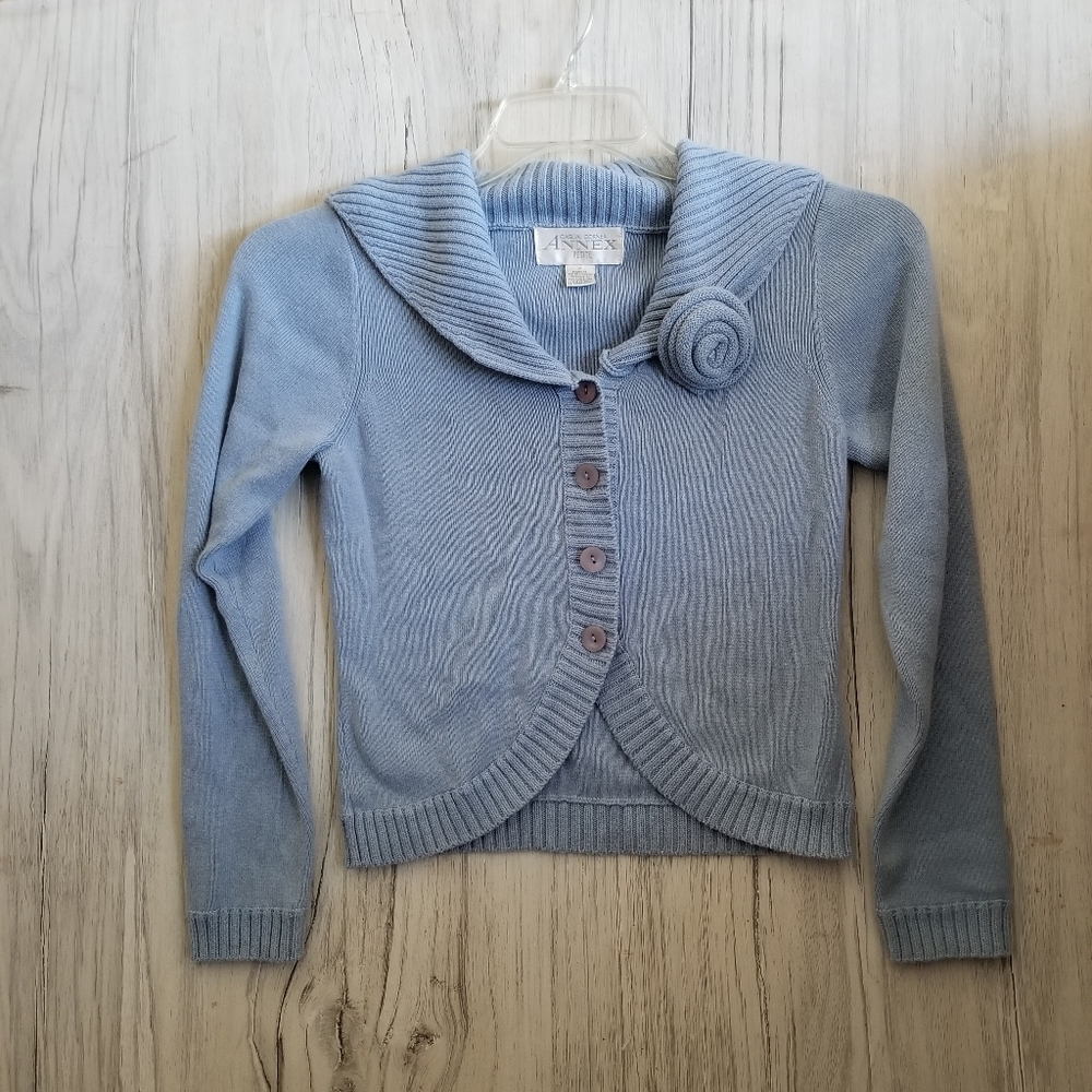 Casual Corner Women's Petite Blue Shawl Collar Cardigan Cotton Blend Sweater